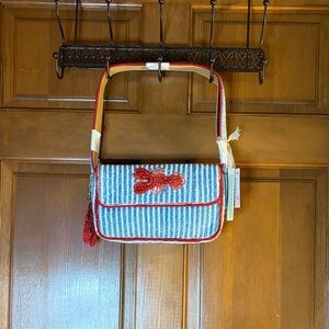NWT Handcrafted in India Striped Blue and Red lobster beaded shoulder bag